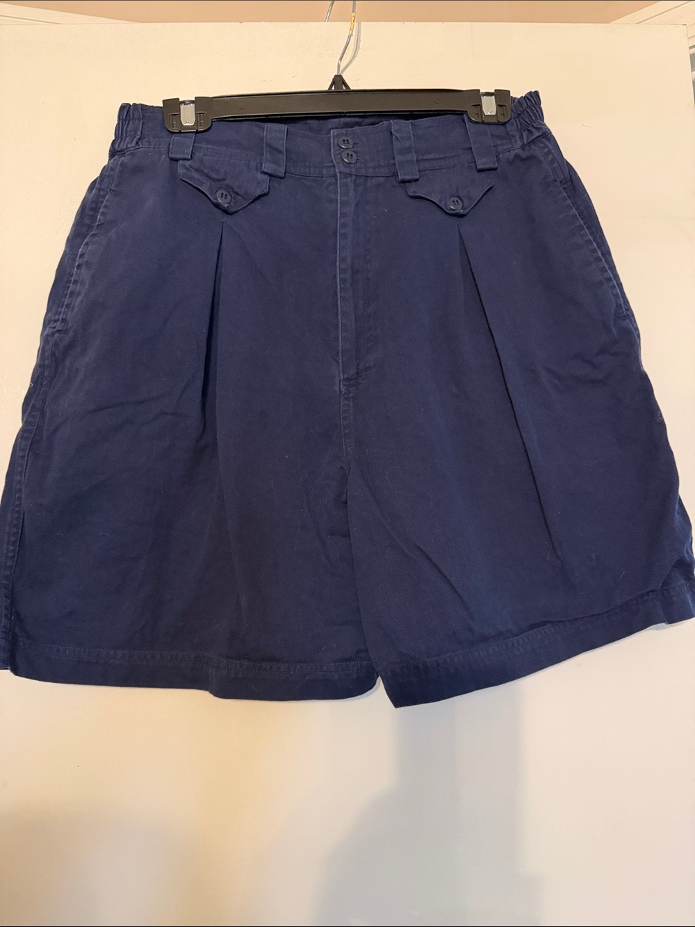 Vintage Navy Pleated 100% Cotton Shorts